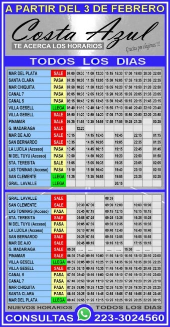 Te recordamos los horarios del colectivo entre General Lavalle y